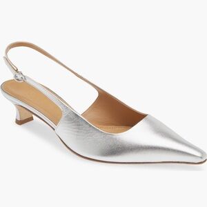 Aeyde Catarina Silver Slingback Kitten Heel Pumps